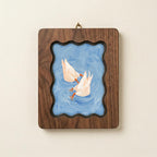 Duck Butt Oil Painting, Wavy Wooden Framed Art, Scalloped Frame Decor, Cute Duck Painting, Cottagecore Wall Art, Farmhouse Shelf Decor