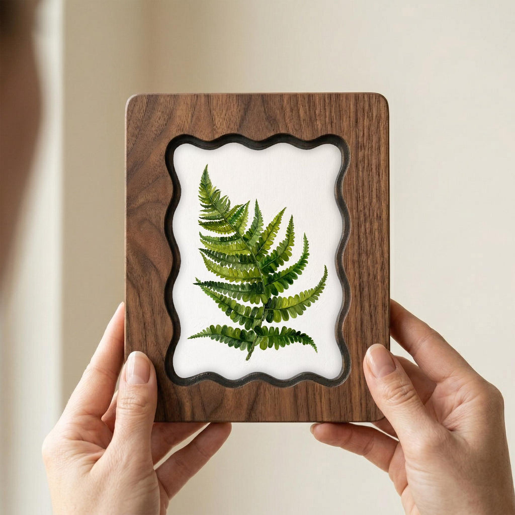 Fern Wall Art, Botanical Leaf Wood Frame, Nature Lover Gift, Minimalist Greenery Decor, Laser Cut Wood Art, Rustic Plant Print, Canvas Frame