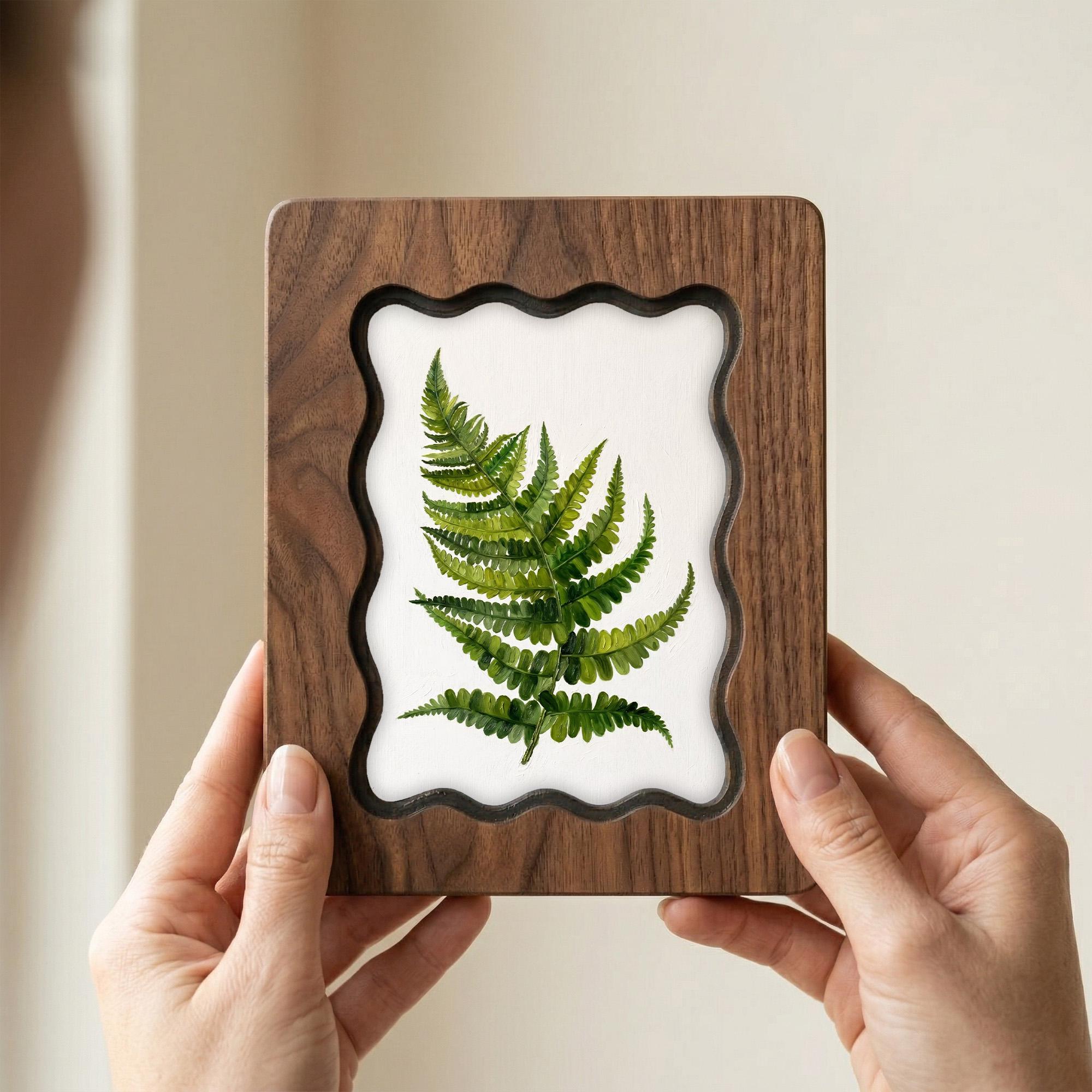 Fern Wall Art, Botanical Leaf Wood Frame, Nature Lover Gift, Minimalist Greenery Decor, Laser Cut Wood Art, Rustic Plant Print, Canvas Frame