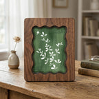 Forest Green Wall Art, White Botanical Wood Frame, Moody Plant Decor, Dark Academia Aesthetic, Housewarming Gift, Laser Cut Wood Artwork