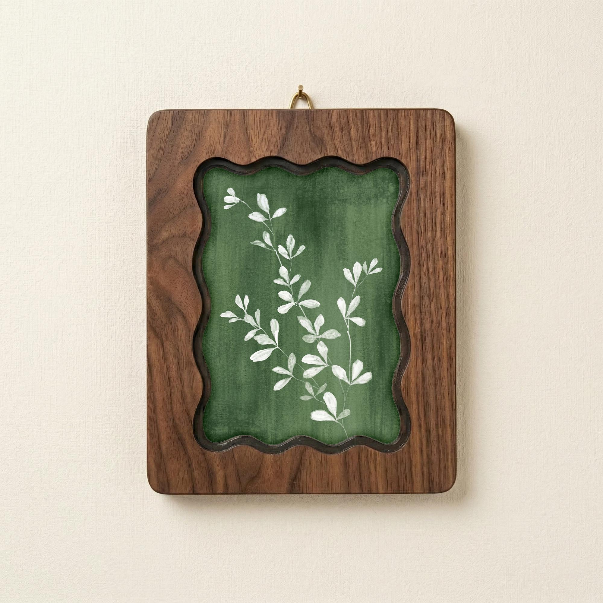 Forest Green Wall Art, White Botanical Wood Frame, Moody Plant Decor, Dark Academia Aesthetic, Housewarming Gift, Laser Cut Wood Artwork