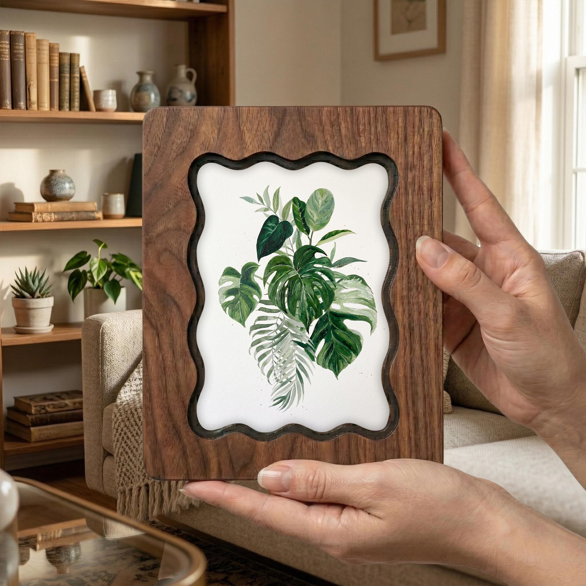 Monstera Leaf Wall Art, Tropical Plant Wood Frame, Plant Lover Gift, Botanical Leaves Print, Boho Home Decor, Laser Cut Wood Artwork, Frame