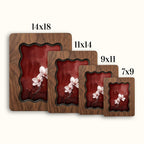 Cherry Blossom Wall Art, Japanese Floral Wood Frame, Zen Botanical Decor, Moody Red Flower Print, Housewarming Gift, Laser Cut Wood Artwork