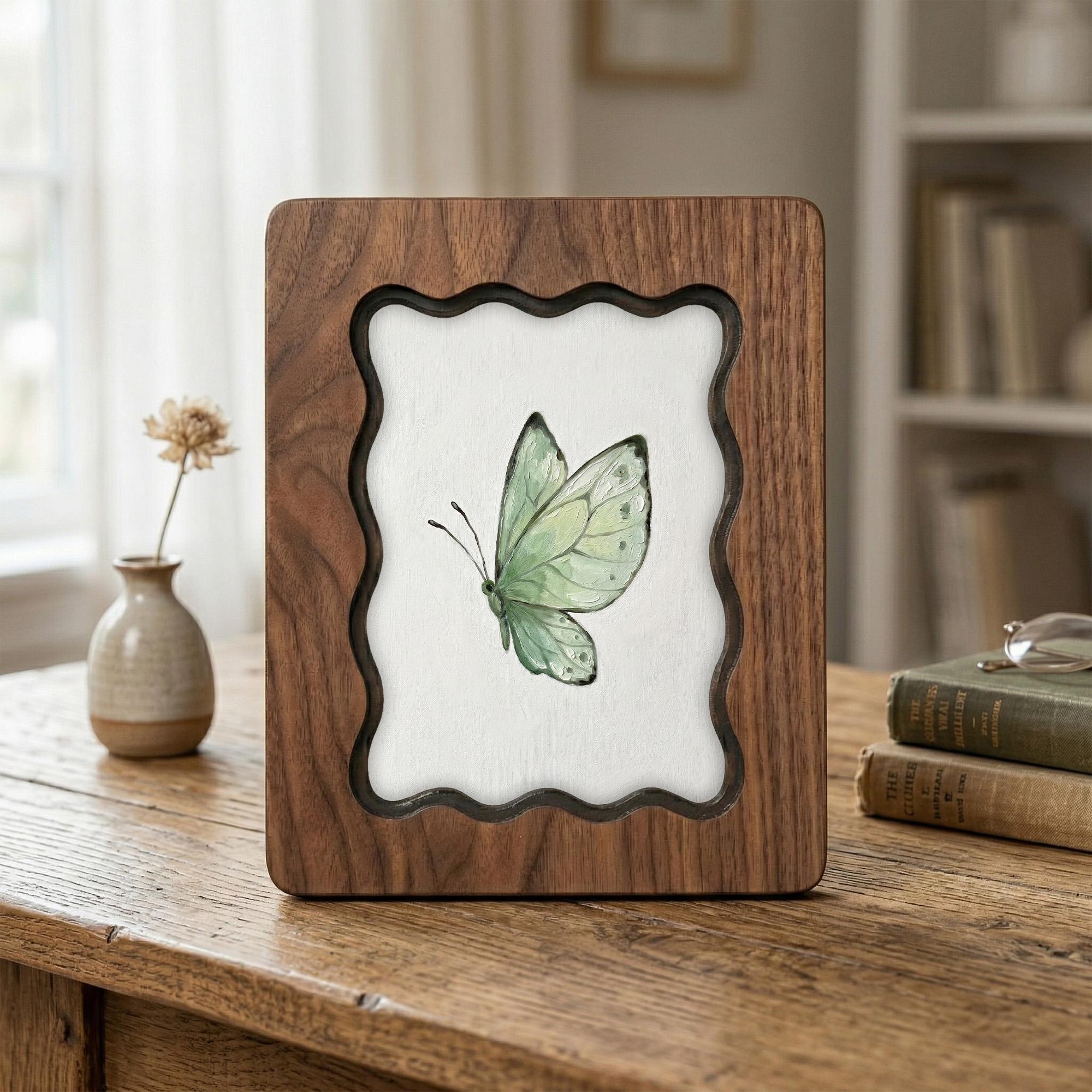 Butterfly Wall Art, Green Butterfly Wood Frame, Vintage Botanical Decor, Cottagecore Aesthetic Gift, Laser Cut Wood Art, Nursery Wall Art