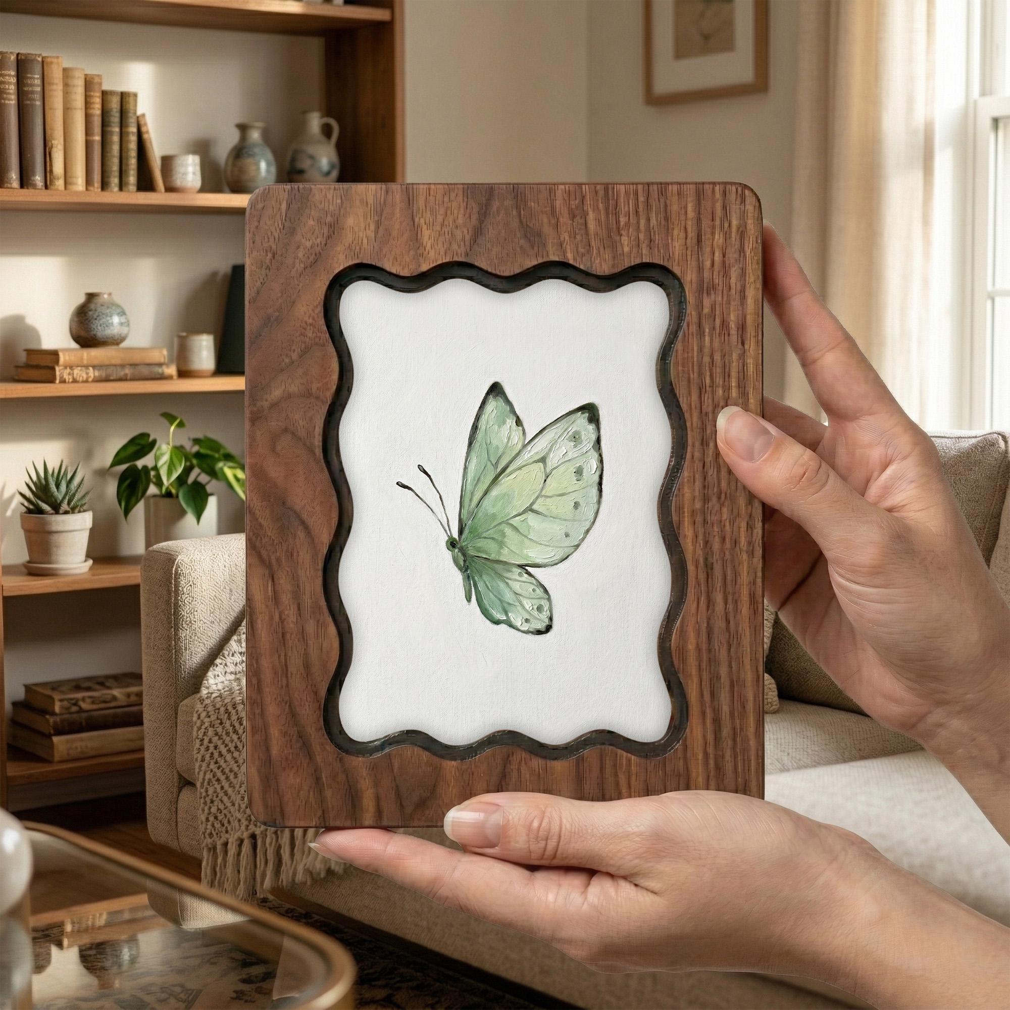 Butterfly Wall Art, Green Butterfly Wood Frame, Vintage Botanical Decor, Cottagecore Aesthetic Gift, Laser Cut Wood Art, Nursery Wall Art