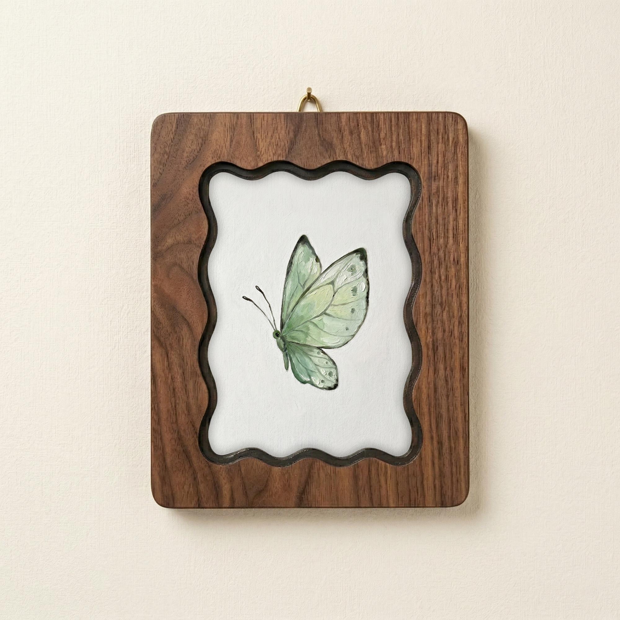 Butterfly Wall Art, Green Butterfly Wood Frame, Vintage Botanical Decor, Cottagecore Aesthetic Gift, Laser Cut Wood Art, Nursery Wall Art
