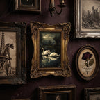 Swan Lake Oil Painting, Dark Academia Decor, Ornate Gold Picture Frame, Moody Swan Wall Art, Romantic Gothic Decor, Framed Canvas 6.7x8.7