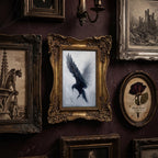 Dark Academia Crow Art Gold Ornate Picture Frame, Gothic Wall Decor, Moody Raven Painting on Canvas, Victorian Style Framed Art, 6.7x8.7 in