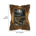 Dark Academia Wall Art Moody Landscape Canvas Print in Vintage Gold Frame, Gothic Meadow Painting, Wildflower Decor, Alt Gift 6.7x8.7 Inches