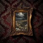 Dark Academia Wall Art Moody Landscape Canvas Print in Vintage Gold Frame, Gothic Meadow Painting, Wildflower Decor, Alt Gift 6.7x8.7 Inches