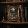 Dark Academia Wall Art Moody Landscape Canvas Print in Vintage Gold Frame, Gothic Meadow Painting, Wildflower Decor, Alt Gift 6.7x8.7 Inches