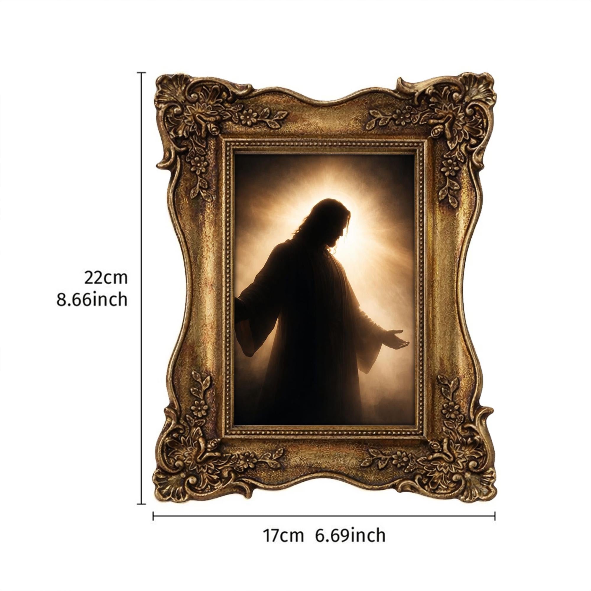 Jesus Wall Art Christian Home Decor in Vintage Gold Frame, Religious Canvas Print, Christ Silhouette Art, Catholic Gift, Small Decor