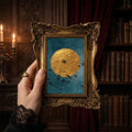 Gold Moon Wall Art, Birds Silhouette Gold Framed Print, Celestial Gold Leaf Decor, Victorian Gothic Wall Art, Ornate Gold Frame, Moody Gift