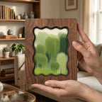 Minimalist Forest Wall Art, Green Tree Landscape Wood Frame, Abstract Nature Decor, Mid Century Modern Print, Laser Cut Art, Housewarming