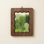 Minimalist Forest Wall Art, Green Tree Landscape Wood Frame, Abstract Nature Decor, Mid Century Modern Print, Laser Cut Art, Housewarming