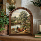 Chicken Oil Painting, Rooster Wall Art, Arched Wood Frame, Countryside Decor, French Country Art, Arched Picture Frame, Farmhouse Print