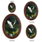 Egret Oil Painting, White Heron Art, Oval Wood Frame, Impasto Bird Print, Flying Heron Painting, Oval Picture Frame, Cottagecore Decor