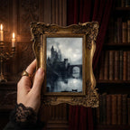 Gothic Castle Art, Dark Academia Decor, Ornate Gold Frame, Vampire Castle Print, Moody Landscape, Vintage Picture Frame, Antique Gold Decor