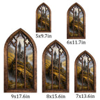 Fairytale Castle Art, Fantasy Castle Print, Gothic Window Frame, Landscape Oil Painting, Laser Cut Wood Art, Gothic Picture Frame,Wall Decor