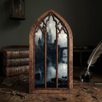 Gothic Castle Art, Dark Academia Decor, Gothic Window Frame, Vampire Castle Print, Laser Cut Wood Art, Gothic Picture Frame,Spooky Landscape