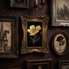 Dark Academia Wall Art, Gold Flower Canvas Painting in Ornate Frame, Botanical Gothic Home Decor, Victorian Gold Framed Art, Floral Gift