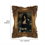 Dark Academia Wall Art, Gothic Home Decor Ornate Gold Frame with Macabre Painting, Victorian Horror Art, Dark Aesthetic Gallery Wall Gift