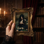 Dark Academia Wall Art, Gothic Home Decor Ornate Gold Frame with Macabre Painting, Victorian Horror Art, Dark Aesthetic Gallery Wall Gift
