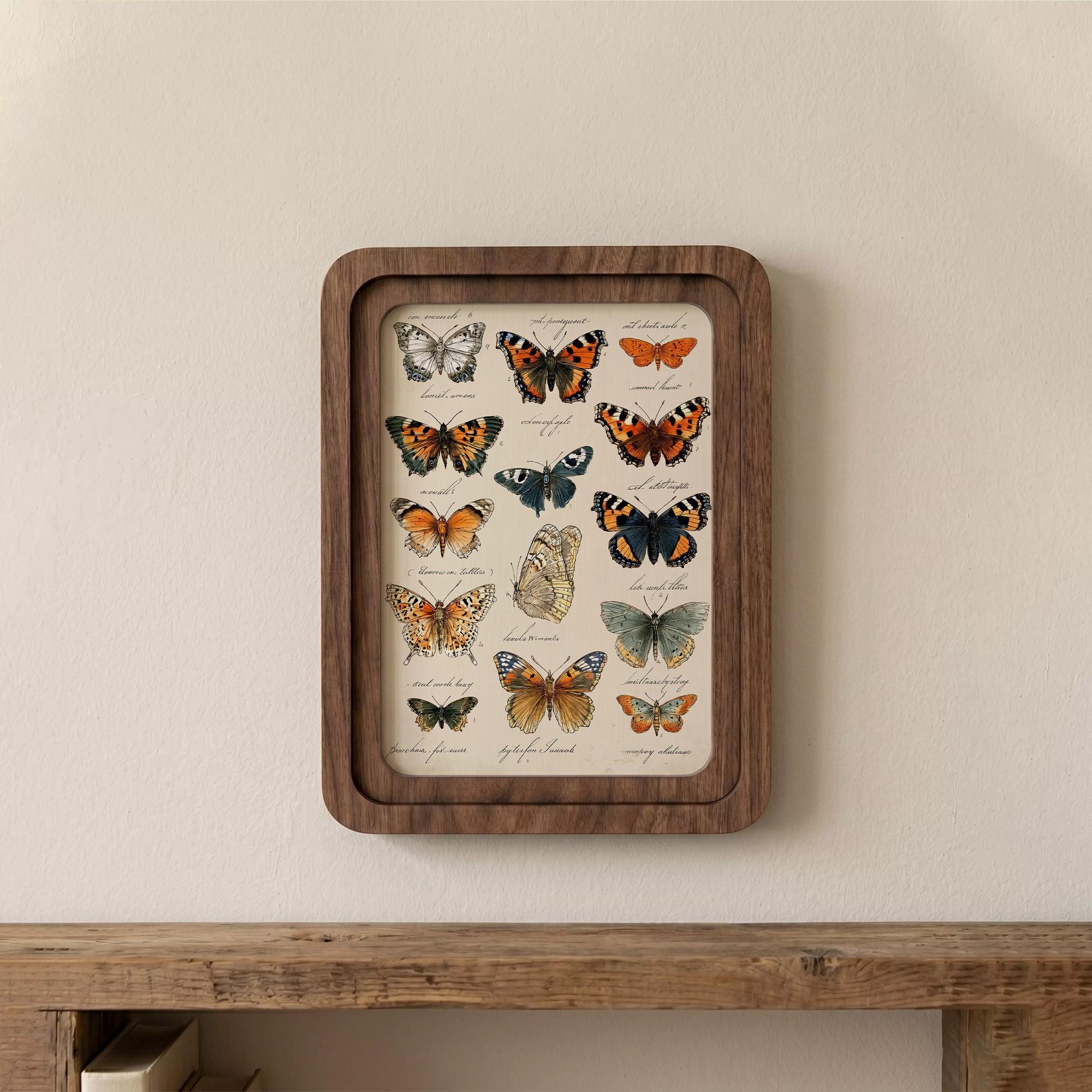 Butterfly Wall Art, Vintage Moth Print, Cottagecore Decor, Framed Canvas Wood Art, Entomology Gift, Dark Academia Wall Decor, Nature Art