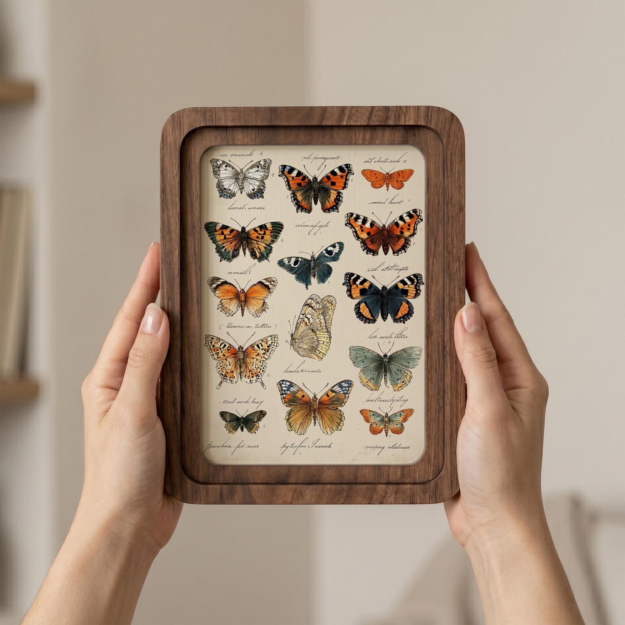 Butterfly Wall Art, Vintage Moth Print, Cottagecore Decor, Framed Canvas Wood Art, Entomology Gift, Dark Academia Wall Decor, Nature Art