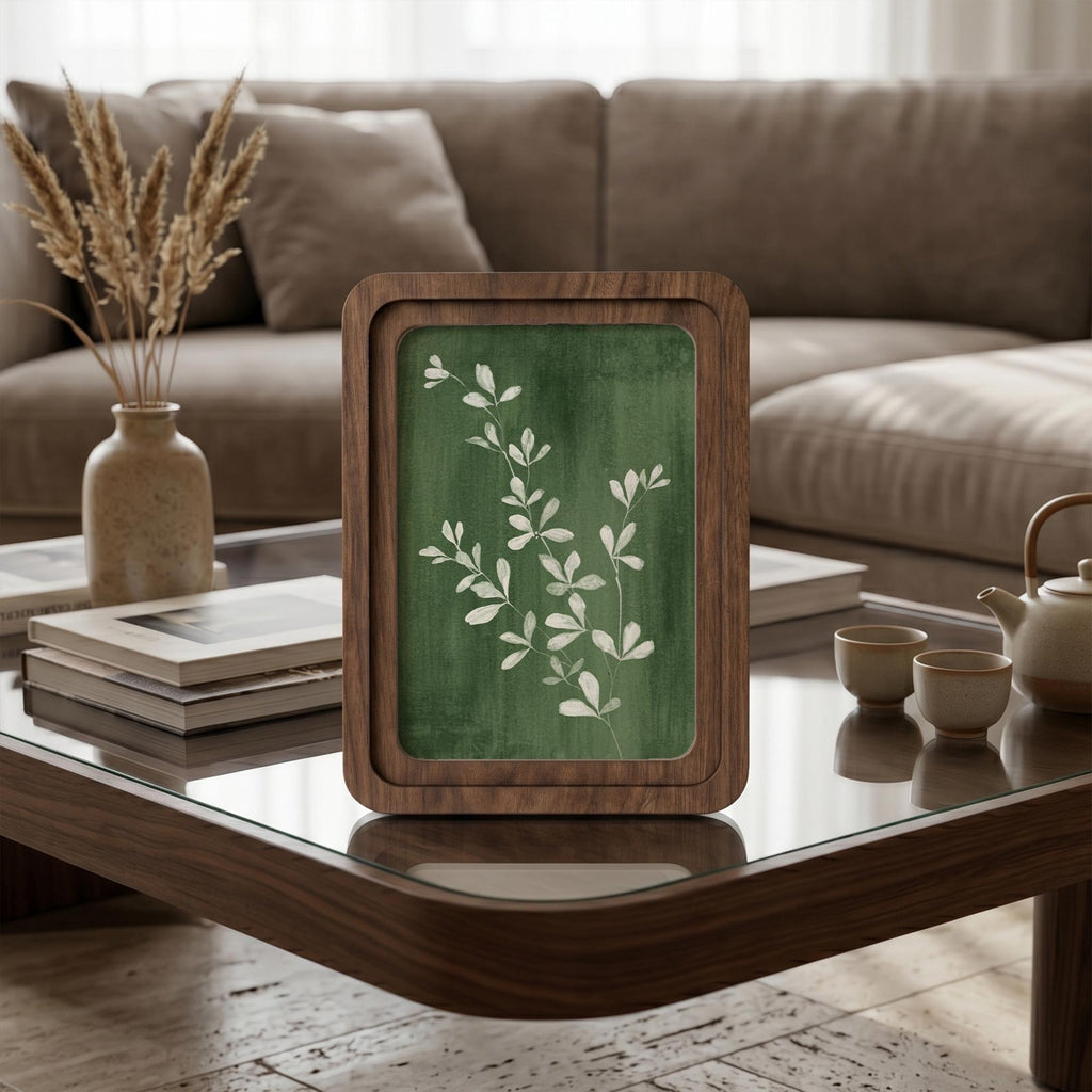 Sage Green Wall Art, White Botanical Print, Framed Canvas Wood Art, Emerald Green Decor, Nature Lover Gift, Minimalist Leaf Art, Boho Decor