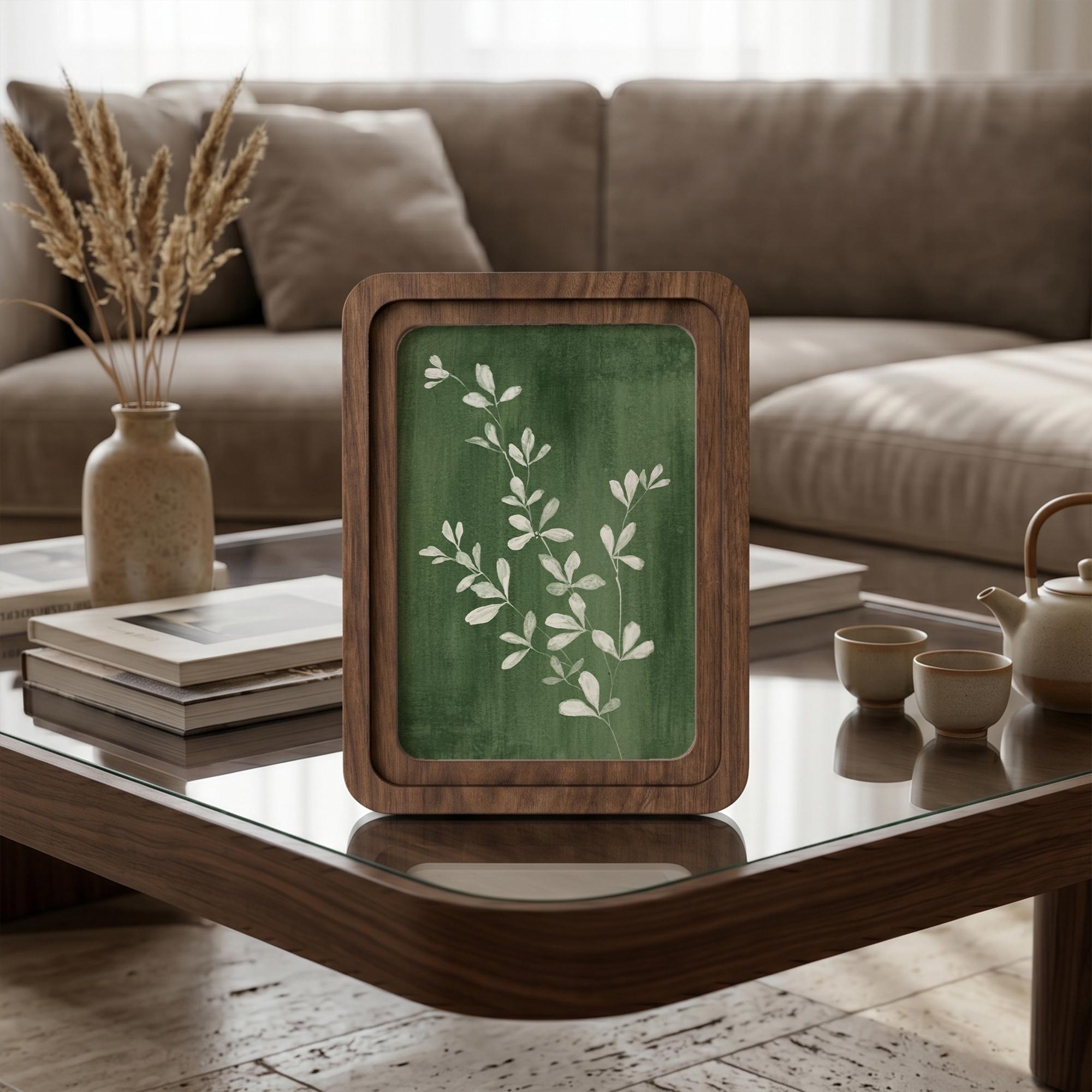 Sage Green Wall Art, White Botanical Print, Framed Canvas Wood Art, Emerald Green Decor, Nature Lover Gift, Minimalist Leaf Art, Boho Decor