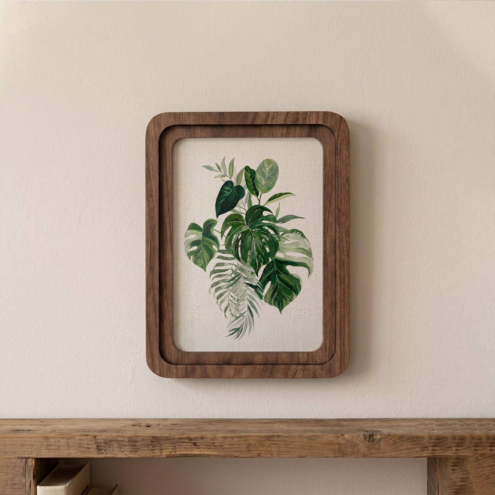 Monstera Wall Art, Tropical Leaf Print, Framed Canvas Wood Art, Boho Home Decor, Plant Lover Gift, Jungle Botanical Decor, Modern Wall Art