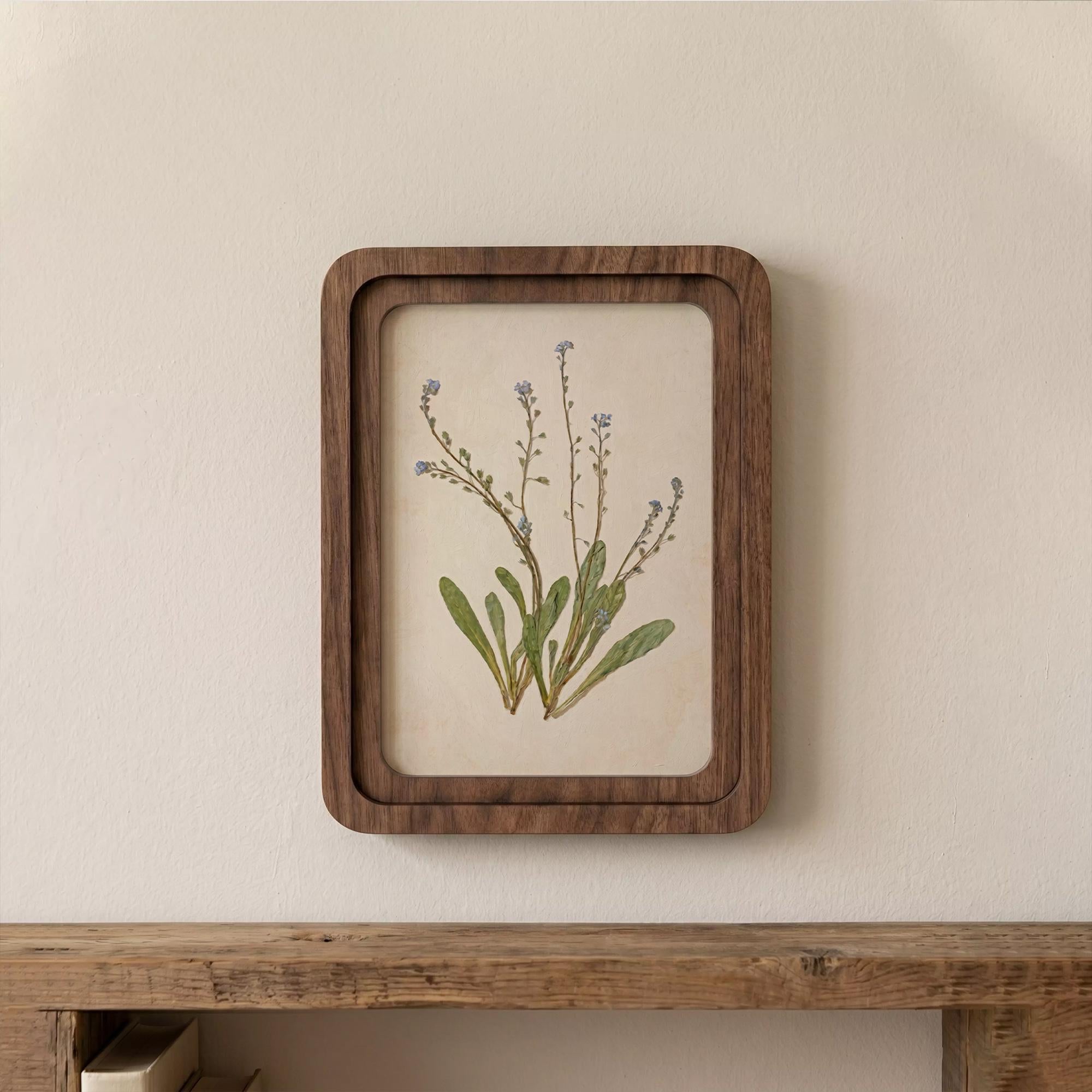 Forget Me Not Wall Art, Vintage Botanical Print, Cottagecore Decor, Framed Canvas Wood Art, Blue Wildflower Gift, Nature Art,Farmhouse Decor