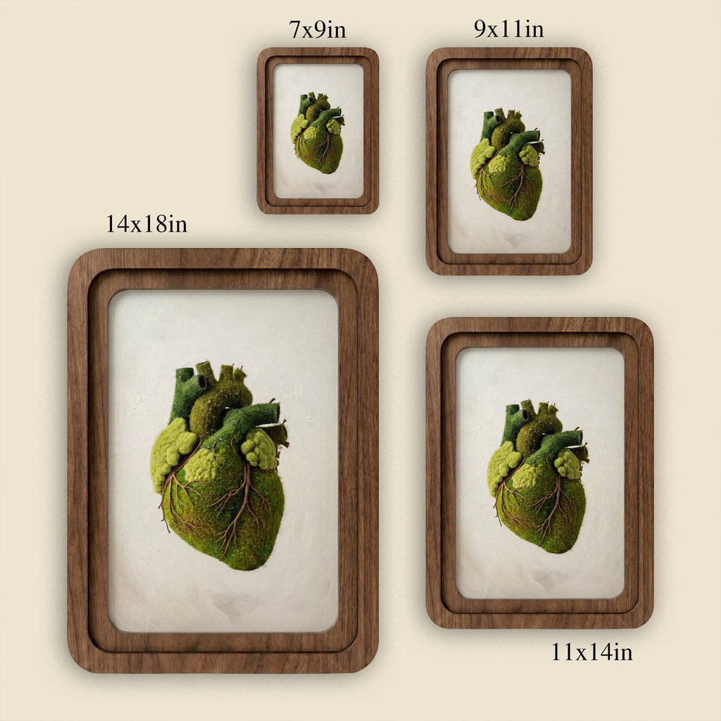 Anatomical Heart Wall Art, Green Moss Heart Decor, Framed Canvas Wood Art, Cardiologist Gift, Medical Art, Nature Lover Gift,Spiritual Decor