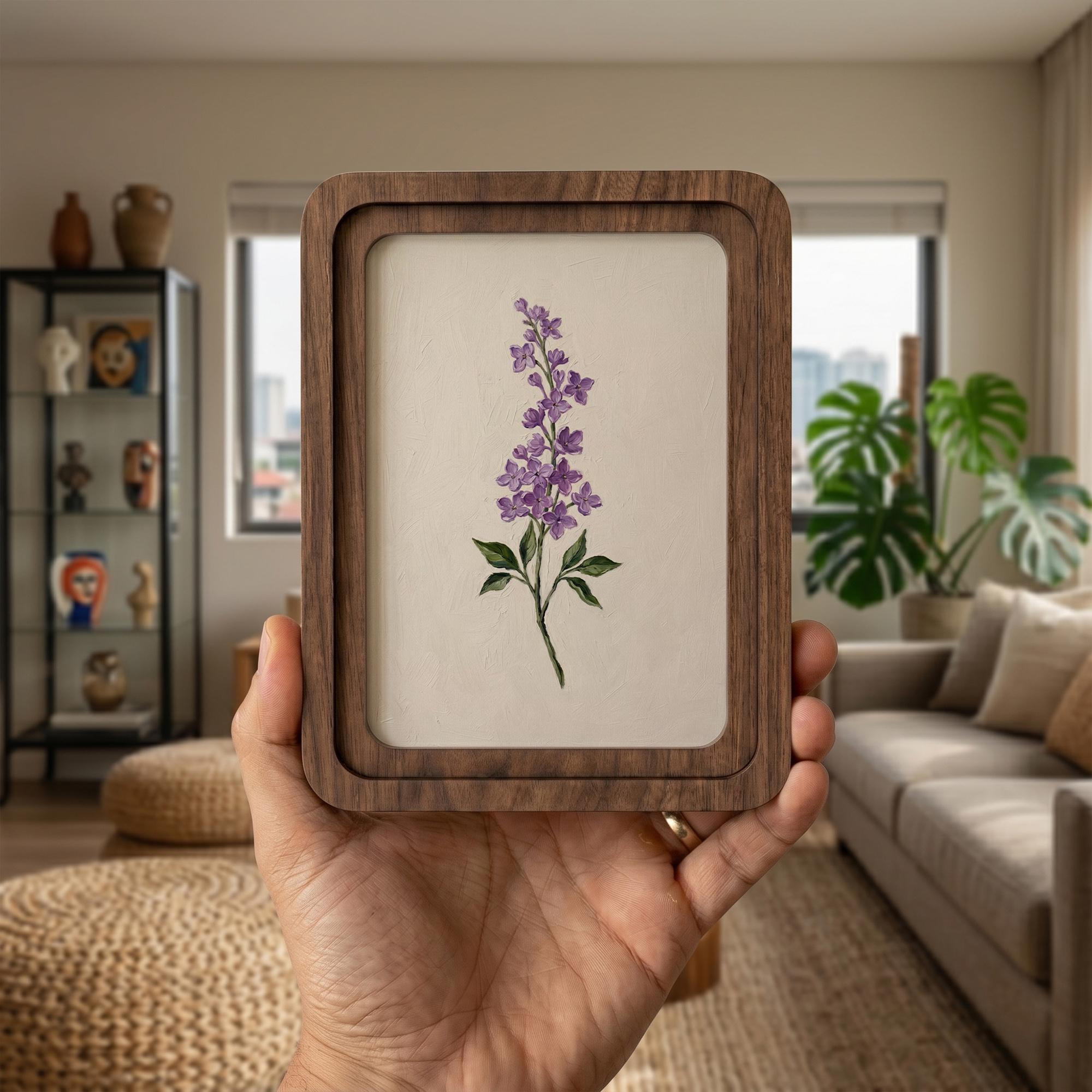 Purple Lavender Wall Art, Floral Botanical Print, Cottagecore Decor, Framed Canvas Wood Art, Lilac Flower Gift, Shabby Chic Wall Decor, Art