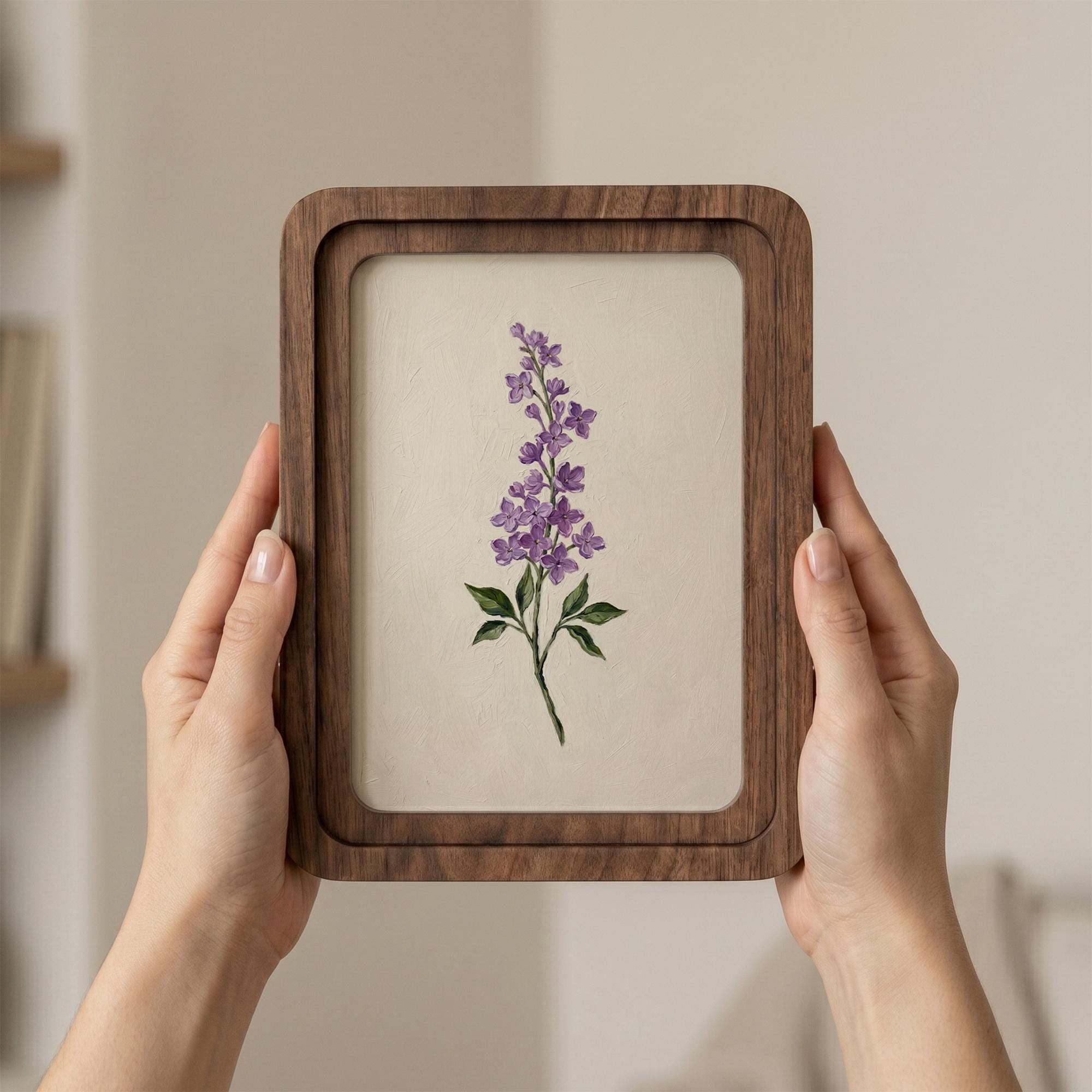 Purple Lavender Wall Art, Floral Botanical Print, Cottagecore Decor, Framed Canvas Wood Art, Lilac Flower Gift, Shabby Chic Wall Decor, Art