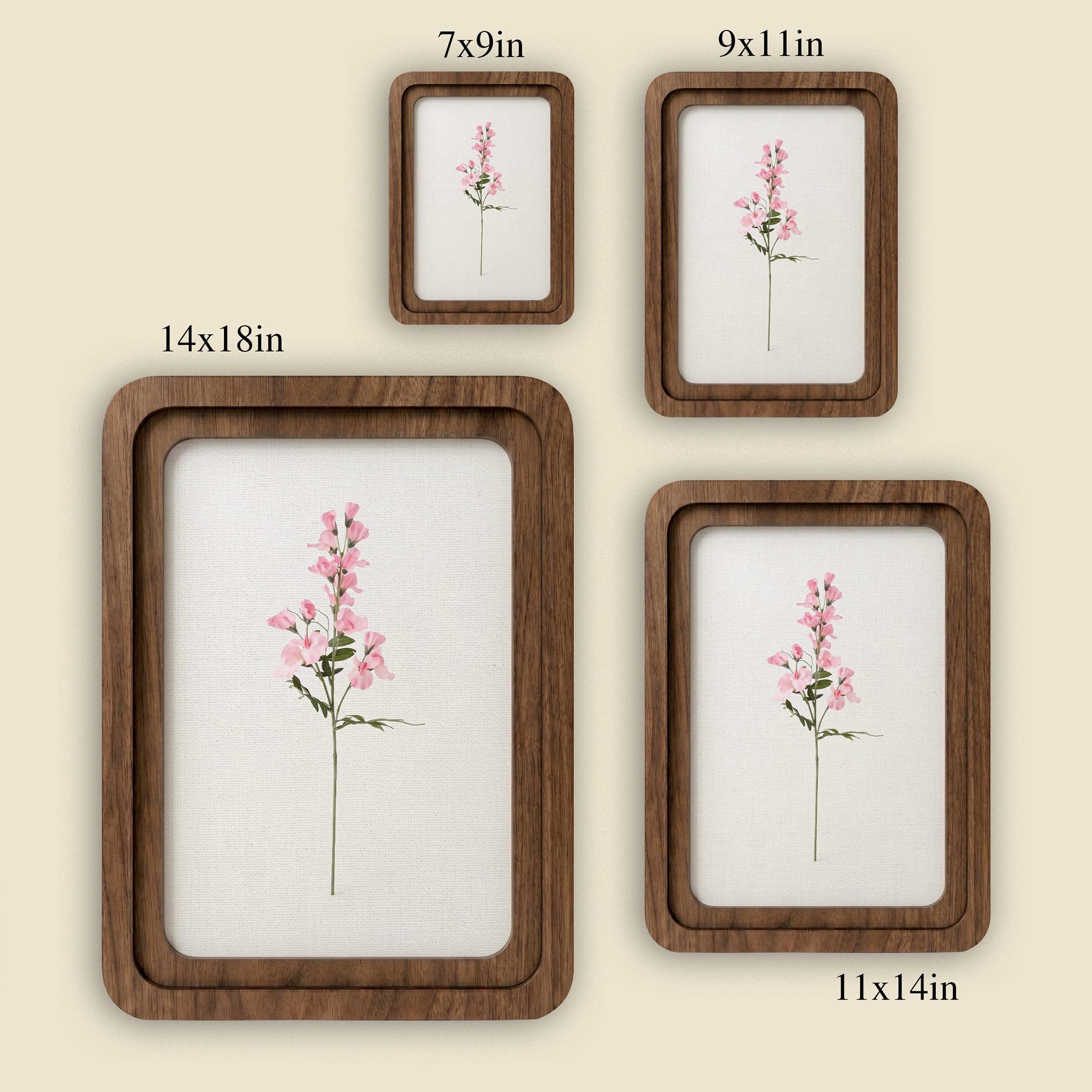 Pink Floral Wall Art, Minimalist Botanical Print, Cottagecore Decor, Framed Canvas Wood Art, Sweet Pea Flower Gift, Shabby Chic Home Decor