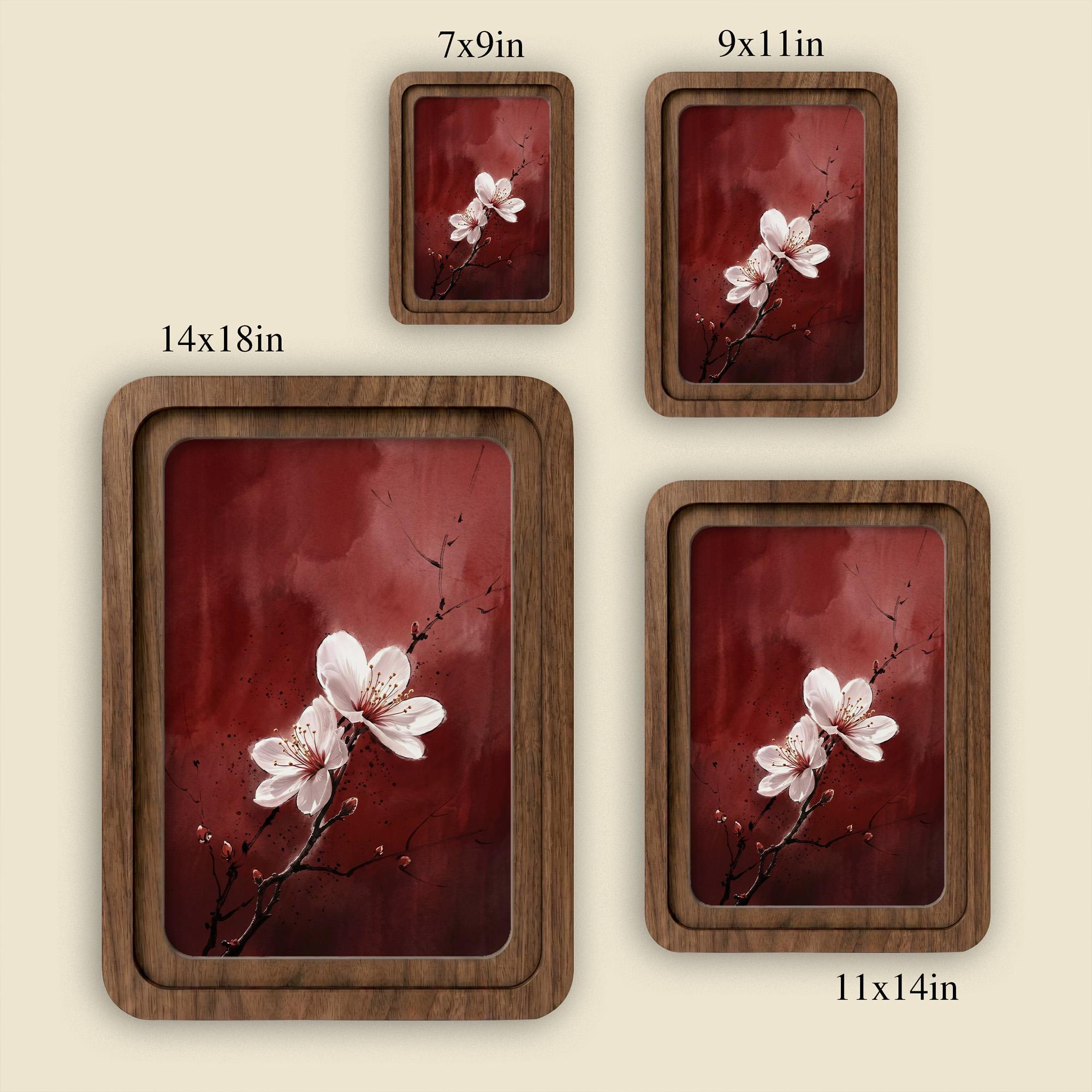Cherry Blossom Wall Art, Japanese Floral Painting, Framed Canvas Wood Art, Red Abstract Decor, Asian Botanical Print, Zen Gift, Nature Art