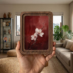 Cherry Blossom Wall Art, Japanese Floral Painting, Framed Canvas Wood Art, Red Abstract Decor, Asian Botanical Print, Zen Gift, Nature Art