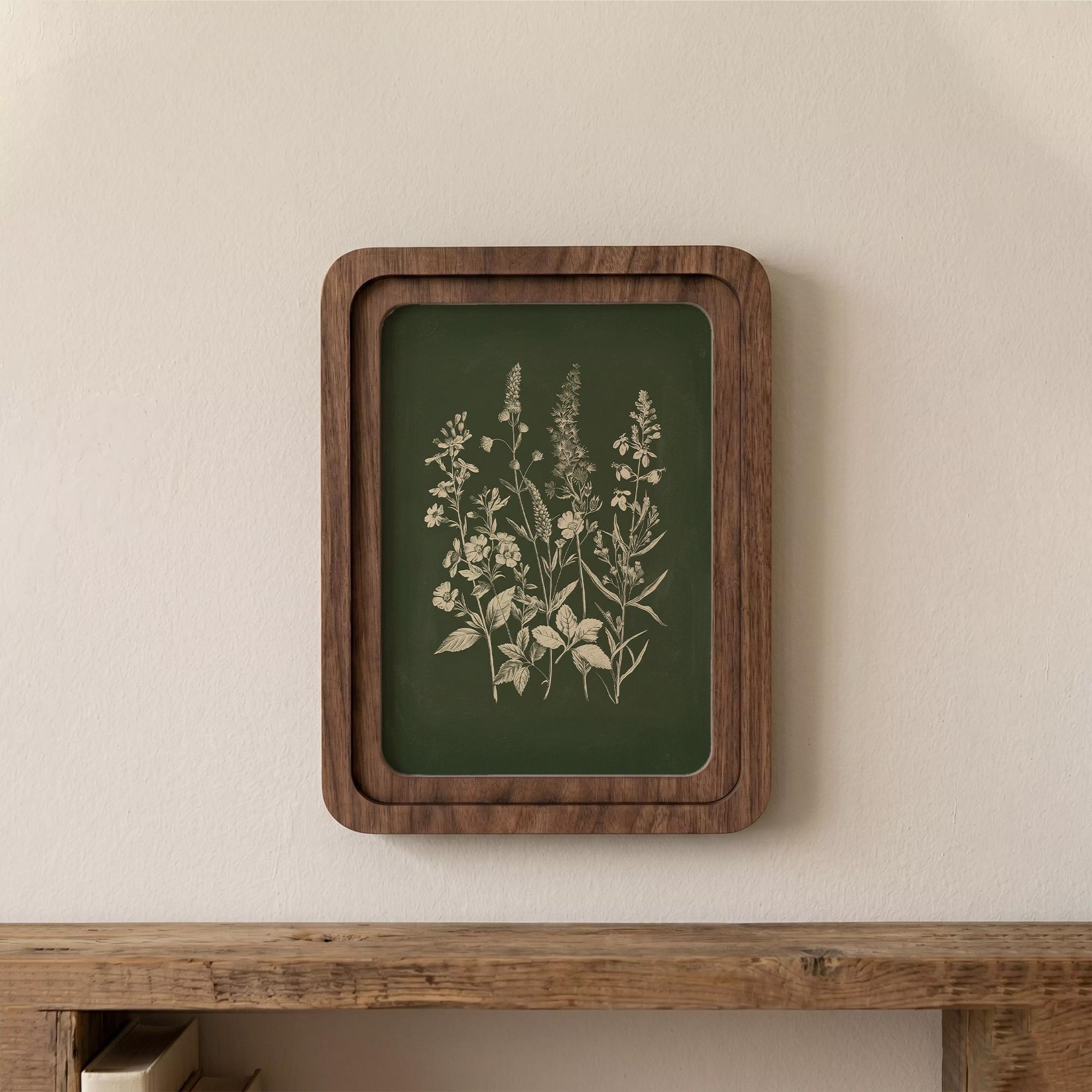Wildflower Wall Art, Vintage Botanical Print, Cottagecore Decor, Framed Canvas Wood Art, Sage Green Wall Decor, Floral Gift, Nature Art
