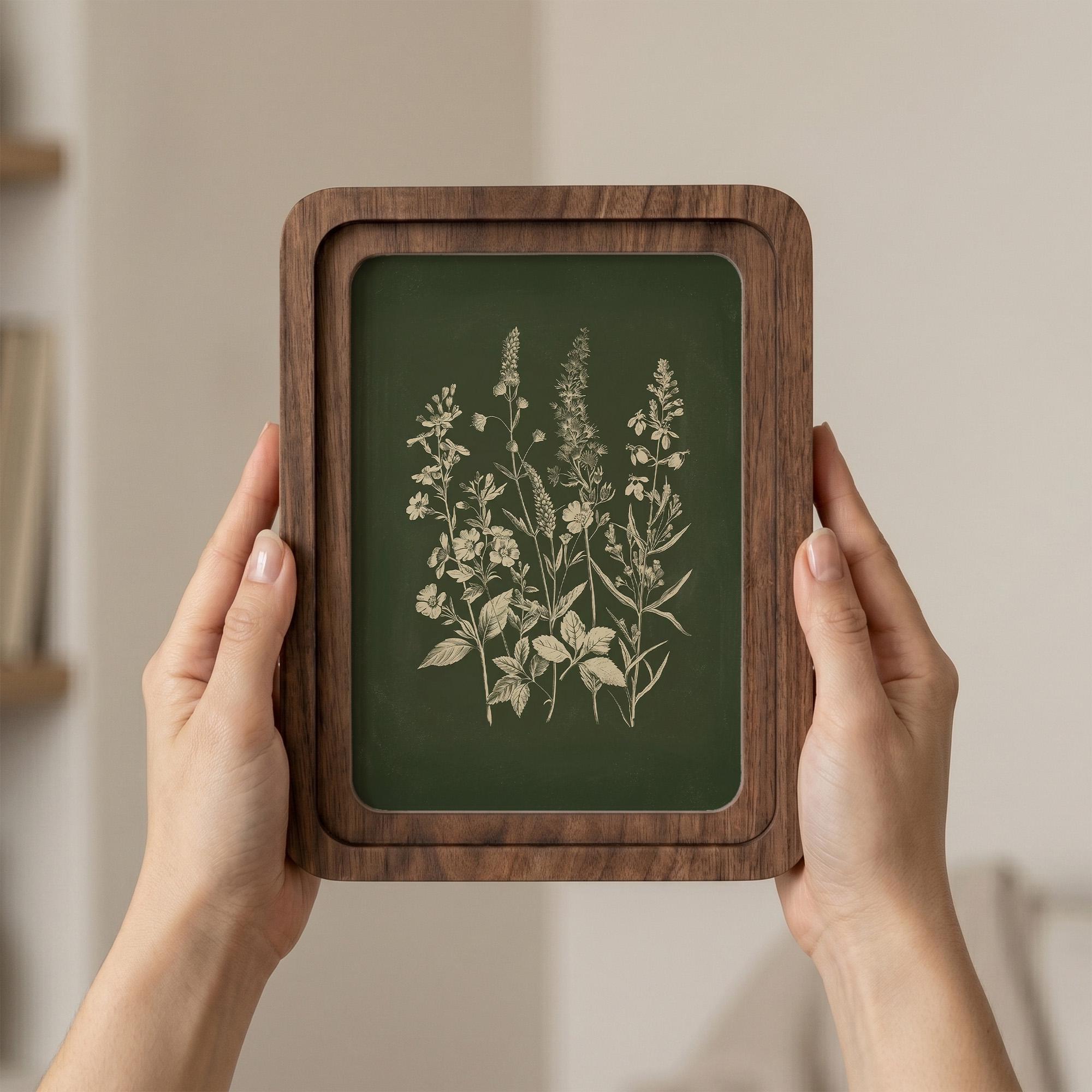 Wildflower Wall Art, Vintage Botanical Print, Cottagecore Decor, Framed Canvas Wood Art, Sage Green Wall Decor, Floral Gift, Nature Art