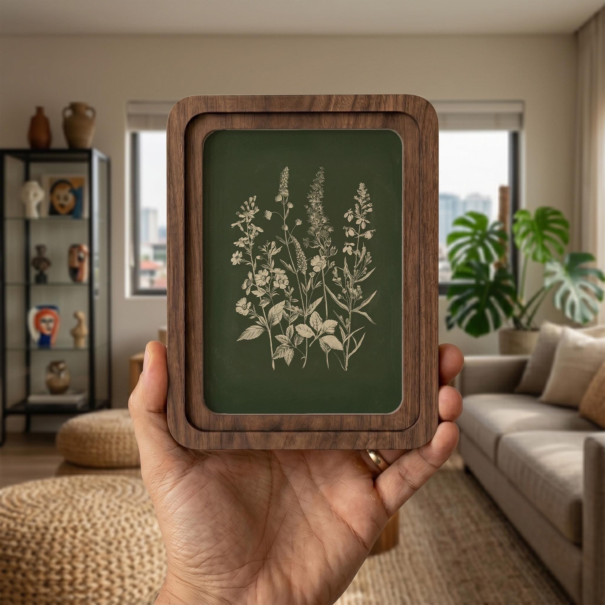 Wildflower Wall Art, Vintage Botanical Print, Cottagecore Decor, Framed Canvas Wood Art, Sage Green Wall Decor, Floral Gift, Nature Art