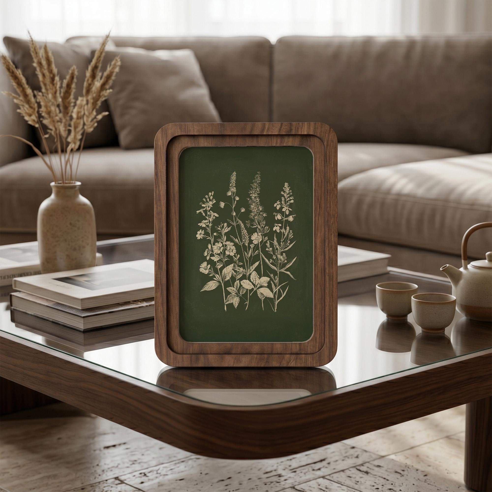 Wildflower Wall Art, Vintage Botanical Print, Cottagecore Decor, Framed Canvas Wood Art, Sage Green Wall Decor, Floral Gift, Nature Art
