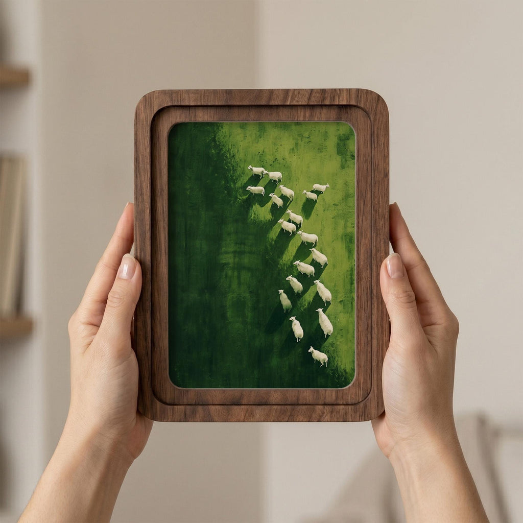 Sheep Wall Art, Green Meadow Painting, Farmhouse Decor, Framed Canvas Wood Art, Countryside Landscape, Sheep Lover Gift, Rustic Home Decor