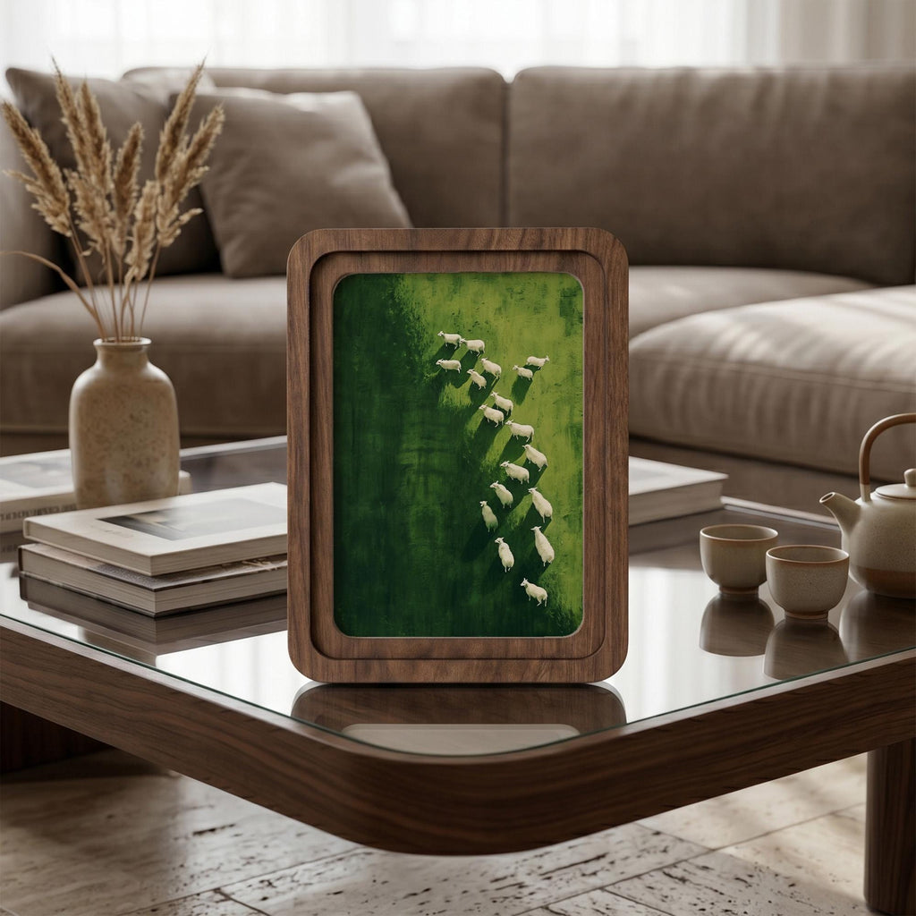 Sheep Wall Art, Green Meadow Painting, Farmhouse Decor, Framed Canvas Wood Art, Countryside Landscape, Sheep Lover Gift, Rustic Home Decor