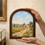Tuscany Landscape, Italian Villa Art, Arched Wood Frame, Countryside Oil Painting, European Decor, Arched Picture Frame, Mediterranean Print