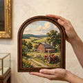 Red Tractor Painting, Farmhouse Wall Art, Arched Wood Frame, Red Barn Canvas Print, Country Landscape, Arched Picture Frame, Americana Decor