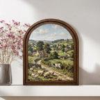 English Countryside, Farmhouse Wall Art, Arched Wood Frame, Vintage Cottage Print, Sheep Oil Painting, Arched Picture Frame, Pastoral Decor