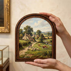 European Countryside, Farmhouse Wall Art, Arched Wood Frame, Sheep Oil Painting, Pastoral Canvas Print, Arched Picture Frame, Vintage Decor