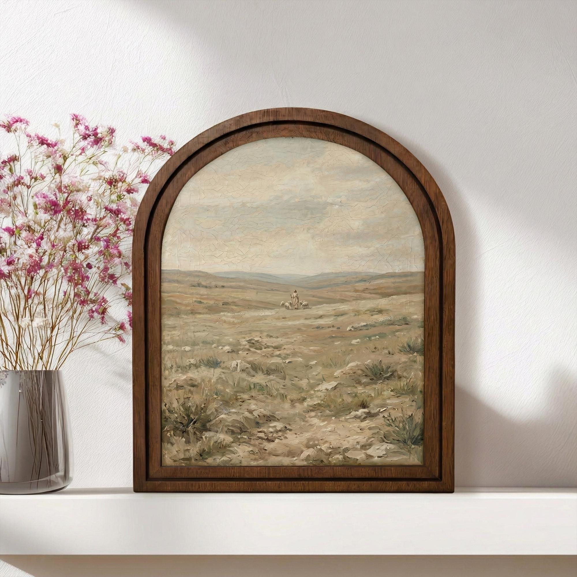 Good Shepherd Art, Jesus Painting, Arched Wood Frame, Christian Wall Decor, Christ Lamb Print, Religious Picture Frame, Catholic Home Gift